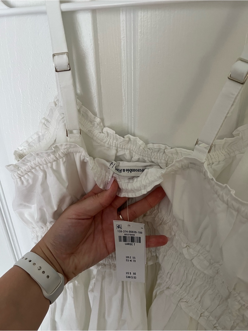 Abercrombie & Fitch Cream Smocked Waist Spaghetti Strap Mini Dress - Picture 3 of 4